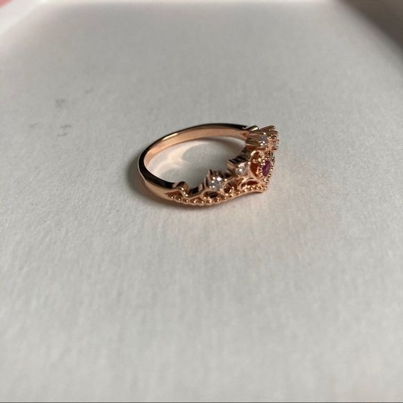 Size 8.5 Pink Sapphire Rose Gold Princess Crown Ring - Picture 4 of 7